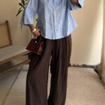 شومیز stripe لینن H&M رنگ آبی -سفید