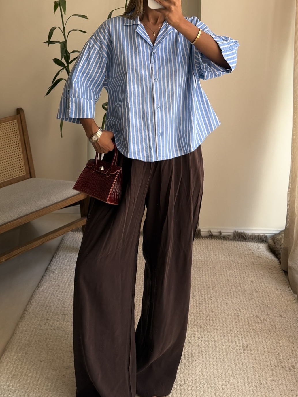 IMG_9828-compressed شومیز stripe لینن H&M رنگ آبی -سفید - Image 1