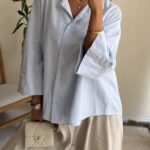 شومیز لینن H&M رنگ آبی اسکای