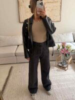 شلوار واید لگ ANKO دو جیب جلو– رنگ ذغالی (Charcoal) - Image 2