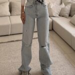 شلوار زاپ دار استریت ZARA آبی WIDE LEG