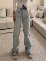 شلوار زاپ دار استریت ZARA آبی WIDE LEG
