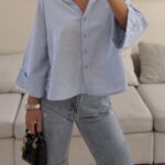 شومیز RELAXED LINEN 100% MANGO رنگ SKY BLUE