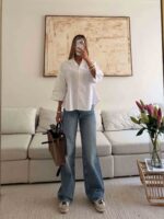 شومیز RELAXED LINEN 100% MANGO رنگ سفید - Image 2