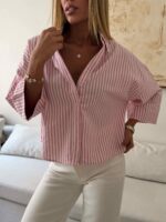 شومیز stripe لینن MANGO رنگ صورتی