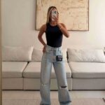 شلوار زاپ دار استریت ZARA آبی WIDE LEG