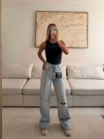 شلوار زاپ دار استریت ZARA آبی WIDE LEG