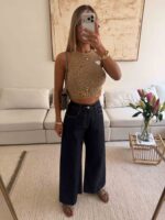 شلوار جین واید لگ برند H&M رنگ Deep Navy - Image 3