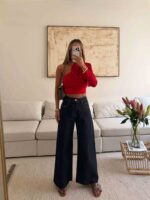 شلوار جین واید لگ برند H&M رنگ Deep Navy