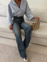 شلوار جین واید لگ ZARA آبی تیره - Image 2