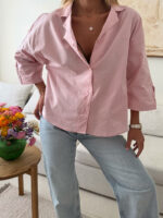 شومیز لینن H&M رنگ صورتی پاستلی - Image 4