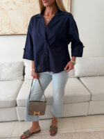 شومیز لینن H&M رنگ سرمه ای - Image 3