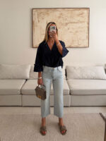 شومیز لینن H&M رنگ سرمه ای - Image 2