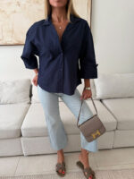 شومیز لینن H&M رنگ سرمه ای - Image 4