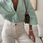 شومیز لینن H&M رنگ سبز پاستلی