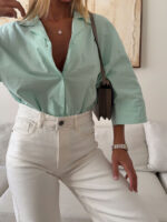 شومیز لینن H&M رنگ سبز پاستلی