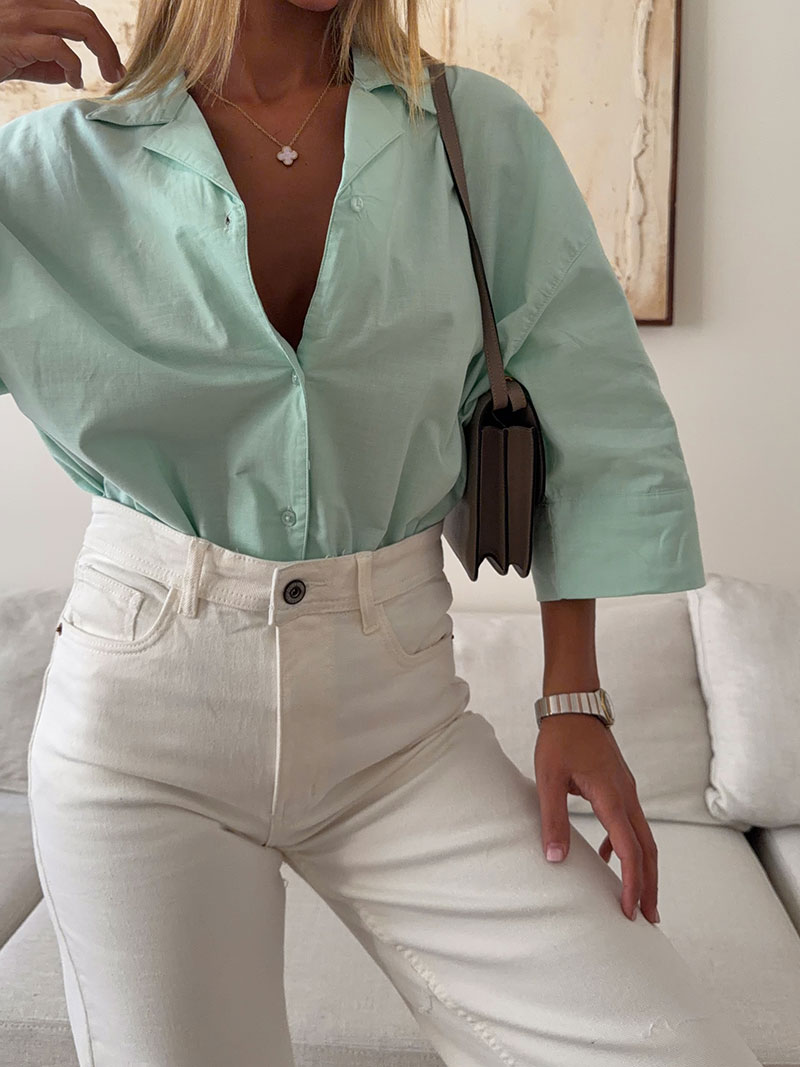 شومیز-آدامسی-(1) شومیز لینن H&M رنگ سبز پاستلی - Image 1