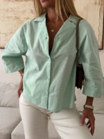 شومیز لینن H&M رنگ سبز پاستلی - Image 2