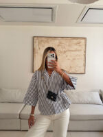 شومیز stripe لینن H&M رنگ سفید-سرمه ای - Image 3