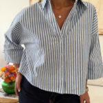 شومیز stripe لینن MANGO رنگ آبی