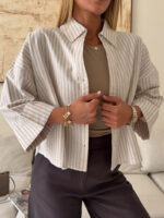 شومیز stripe لینن MANGO رنگ کرم