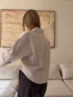 شومیز stripe لینن MANGO رنگ کرم - Image 3