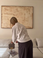 شومیز stripe لینن MANGO رنگ کرم - Image 4