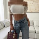 River Island-Off- Greey Shoulder Smocked Crop Top-White