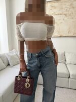 River Island-Off- Greey Shoulder Smocked Crop Top-White