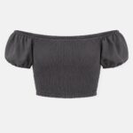 River Island-Off- Greey Shoulder Smocked Crop Top