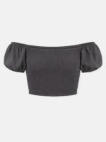 River Island-Off- Greey Shoulder Smocked Crop Top - Image 4