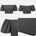 River Island-Off- Greey Shoulder Smocked Crop Top - Image 3