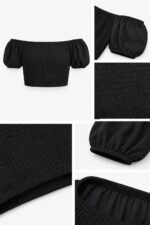 River Island-Off- Black Shoulder Smocked Crop Top - Image 2