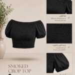 River Island-Off- Black Shoulder Smocked Crop Top