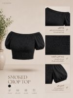 River Island-Off- Black Shoulder Smocked Crop Top