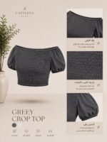 River Island-Off- Greey Shoulder Smocked Crop Top - Image 2