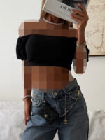 River Island-Off- Black Shoulder Smocked Crop Top - Image 3