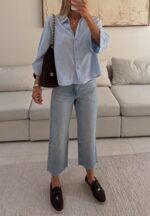 شومیز RELAXED LINEN 100% MANGO رنگ SKY BLUE