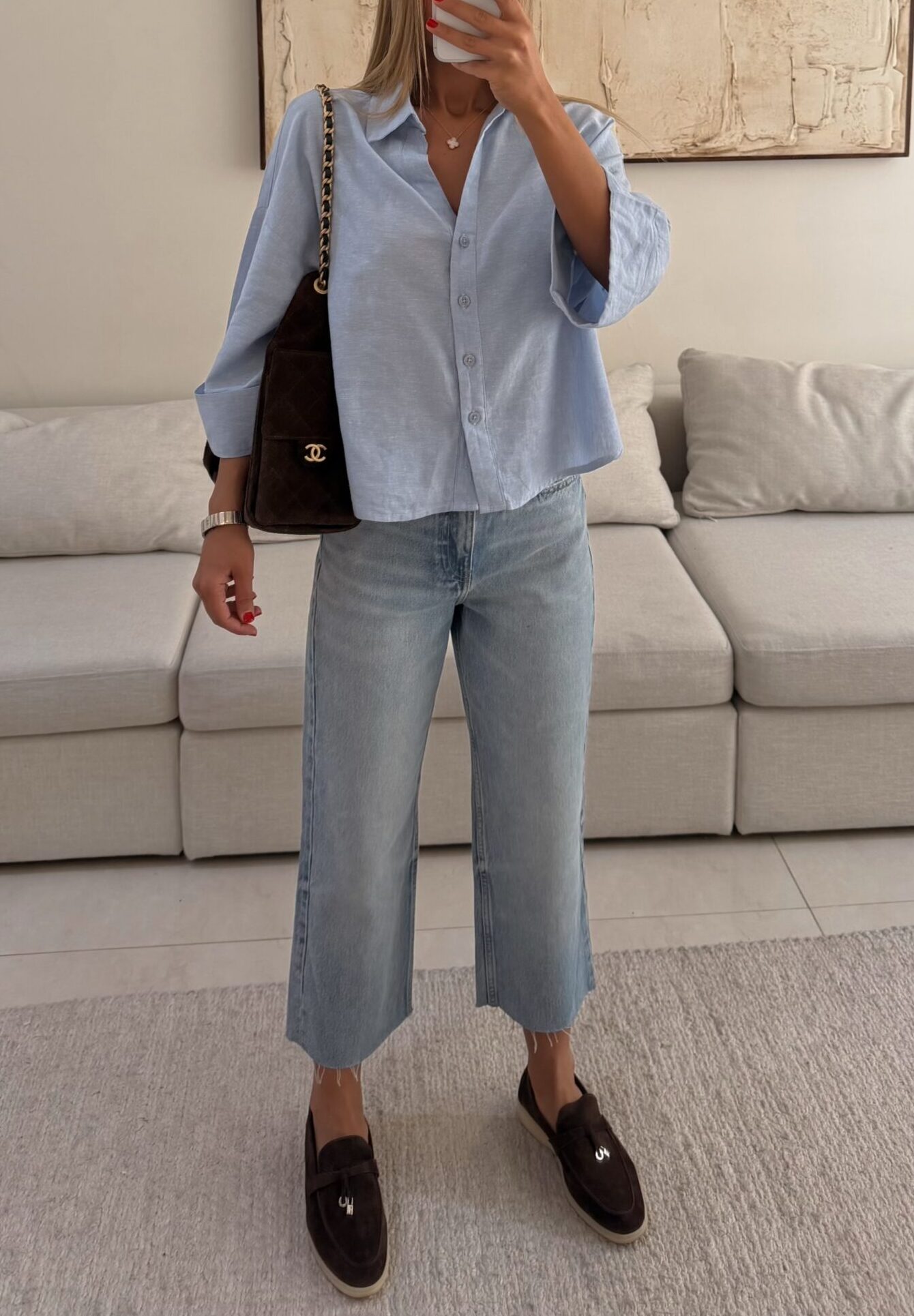 Tezza-5107(1)-compressed شومیز RELAXED LINEN 100% MANGO رنگ SKY BLUE - Image 1