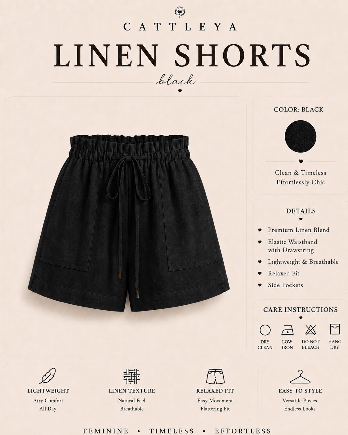 black CATTLEYA Linen Shorts | Black - Image 1
