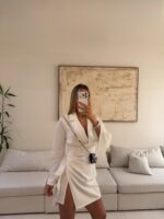 White Asymmetric warp Blazer Dress - Image 3