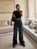 شلوار جین واید لگ H&M l Navy Blue