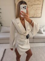 White Asymmetric warp Blazer Dress - Image 2