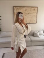 White Asymmetric warp Blazer Dress
