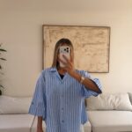 شومیز stripe لینن H&M رنگ آبی -سفید