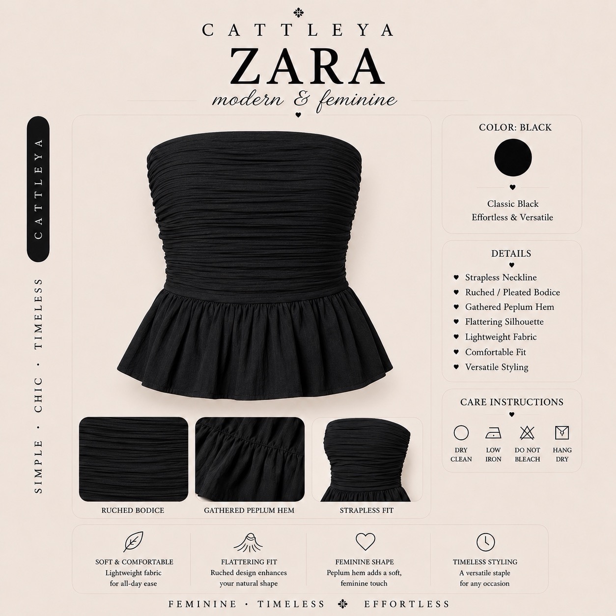 z Large تاپ دکلته ZARA مشکی - Image 1
