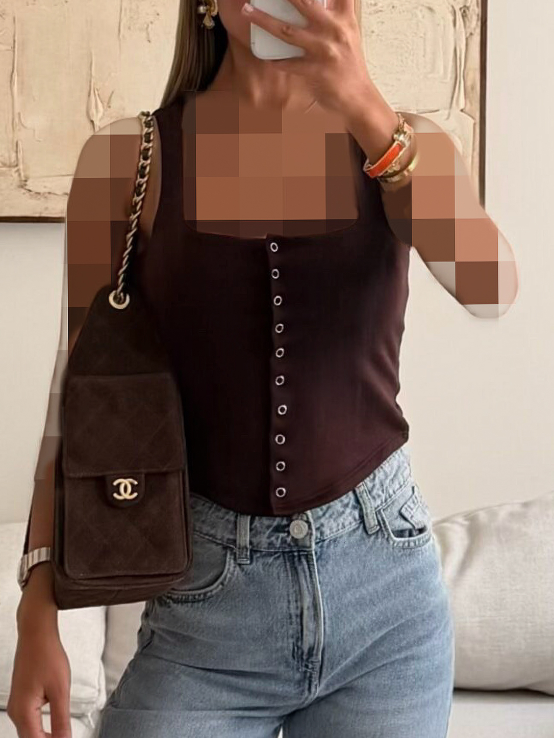15 River Island | Cocoa Snap-Front Top - Image 1