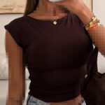 River Island | Sculpt Shoulder Tee (Deep Chocolate)