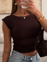 River Island | Sculpt Shoulder Tee (Deep Chocolate)