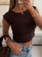 River Island | Sculpt Shoulder Tee (Deep Chocolate) - Image 2